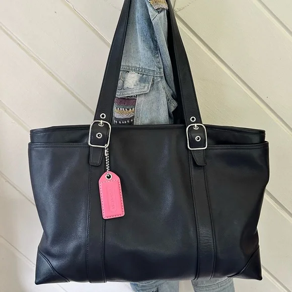 VINTAGE COACH BLACK LEATHER HAMPTON TOTE 5147 - Picture 1 of 11